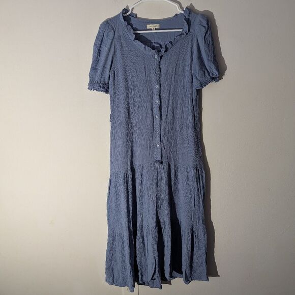 Max Studio Blue Drop Waist Button Front Boho Cottagecore Midi Dress Size Small - Picture 1 of 5